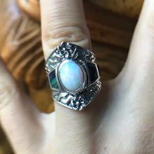 Natural Ethiopian Opal Abalone Sterling Silver Ring Size 7